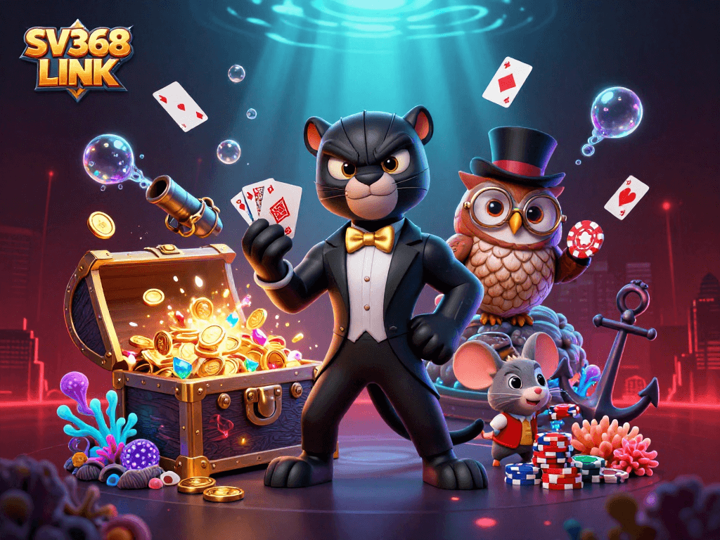 Experience captivating action at SV368 LINK with stylish characters and vibrant casino elements.