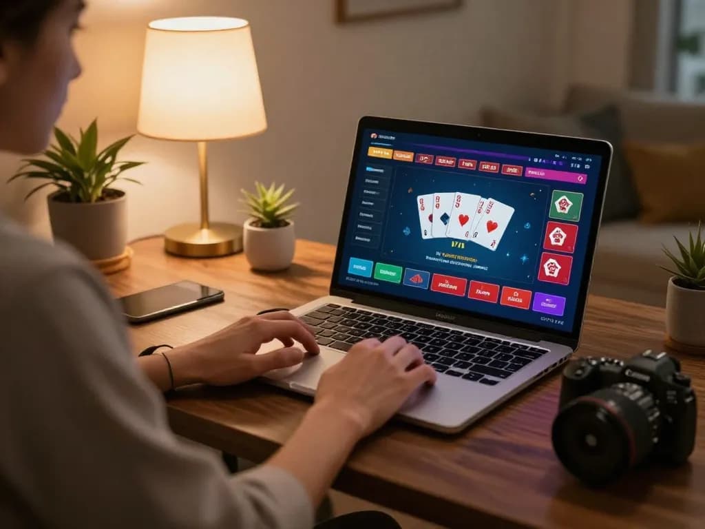 Playing blackjack on https://xi88.global/ with vibrant graphics in a cozy home gaming setup