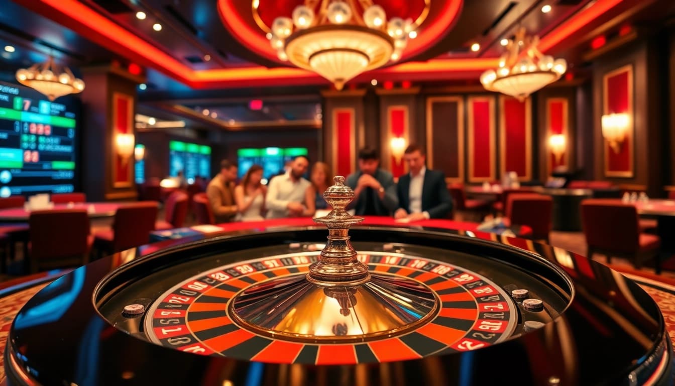 Permainan yang seru di vipforbest.com/ru/settlepay/registration dengan pemain menikmati roulette dan chip taruhan.