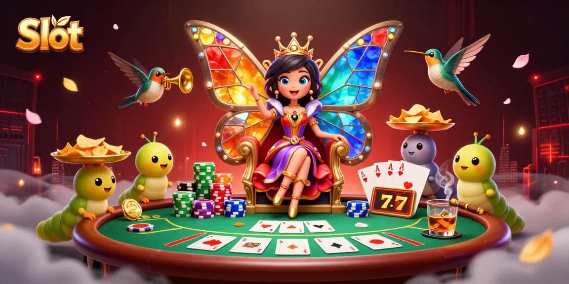 Experience the thrill of Slot games with dynamic symbols and a vibrant atmosphere in this 3D illustration.