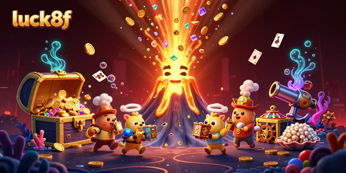 Engage in thrilling gameplay at luck8f with a vibrant casino-themed illustration of treasure and excitement.