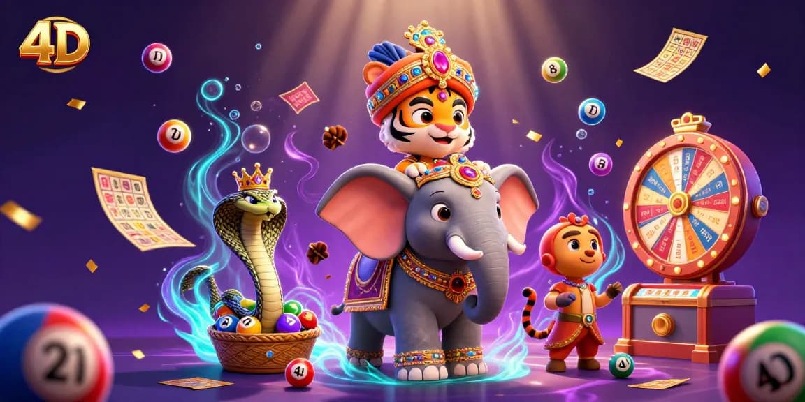 Spin to win with 4D lottery balls and majestic characters in this vibrant gambling scene.