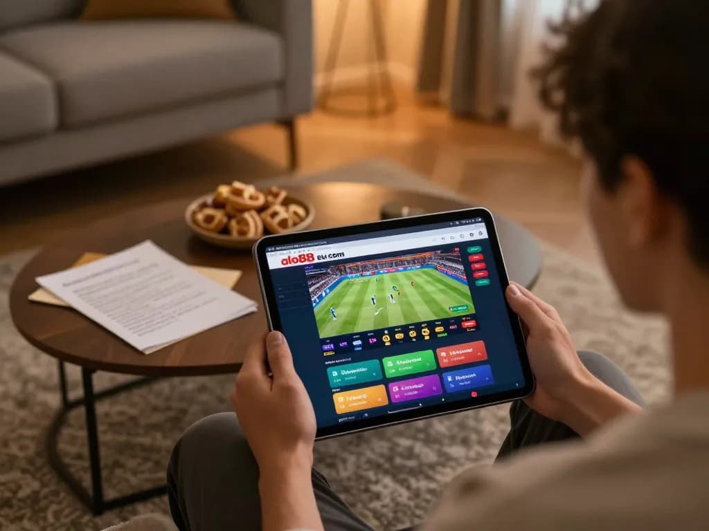 Engaged player enjoying online gaming experience at alo88 eu com, showcasing interactive betting options in a cozy setting.