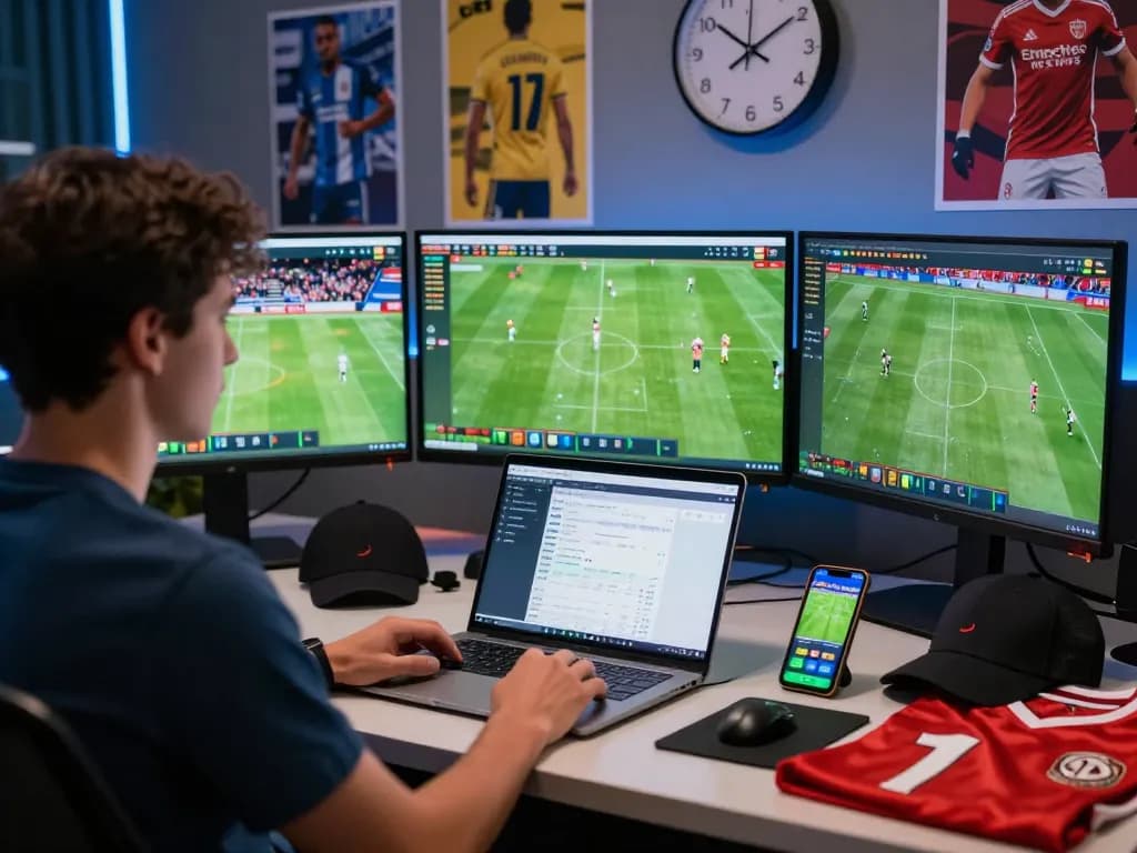 Soi kèo analysis in a dynamic sports betting environment with live match data and soccer merchandise.