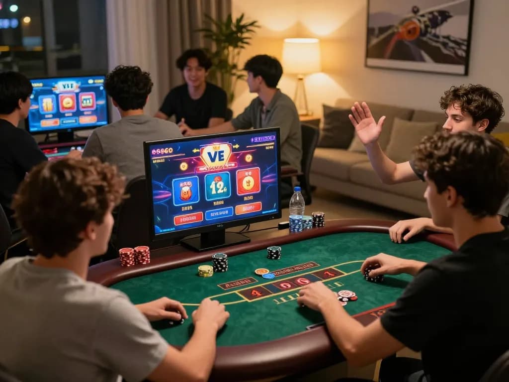 Kuwin players enjoying engaging online casino games in a cozy homely setup