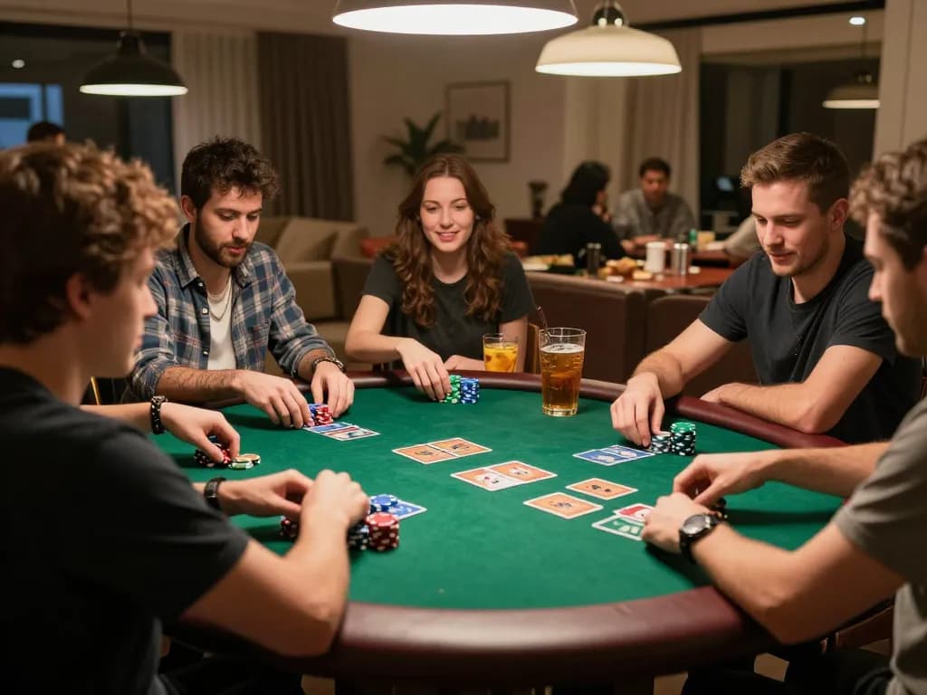 VWIN poker night with friends, showcasing engaging gameplay and vibrant colored chips.