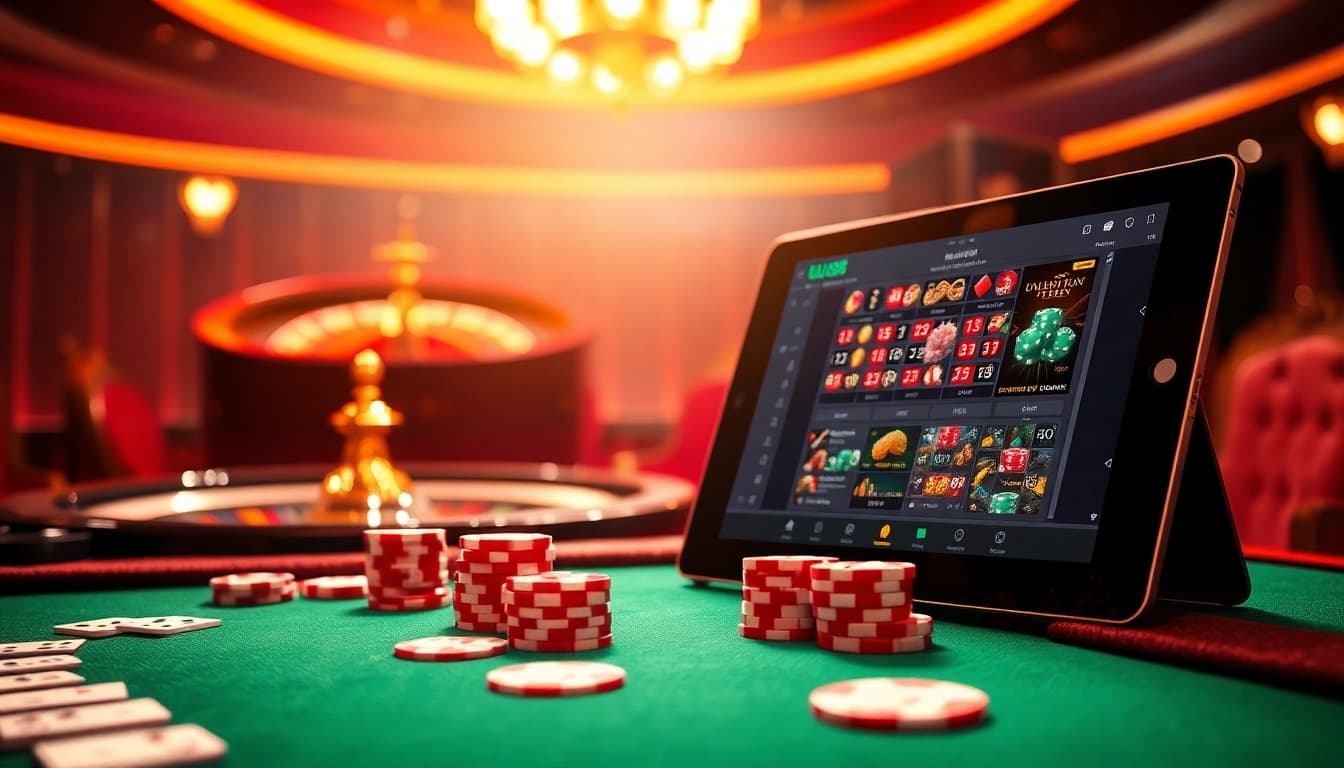 Experience the thrill of betting at uu88 with a luxurious casino scene featuring poker and roulette.