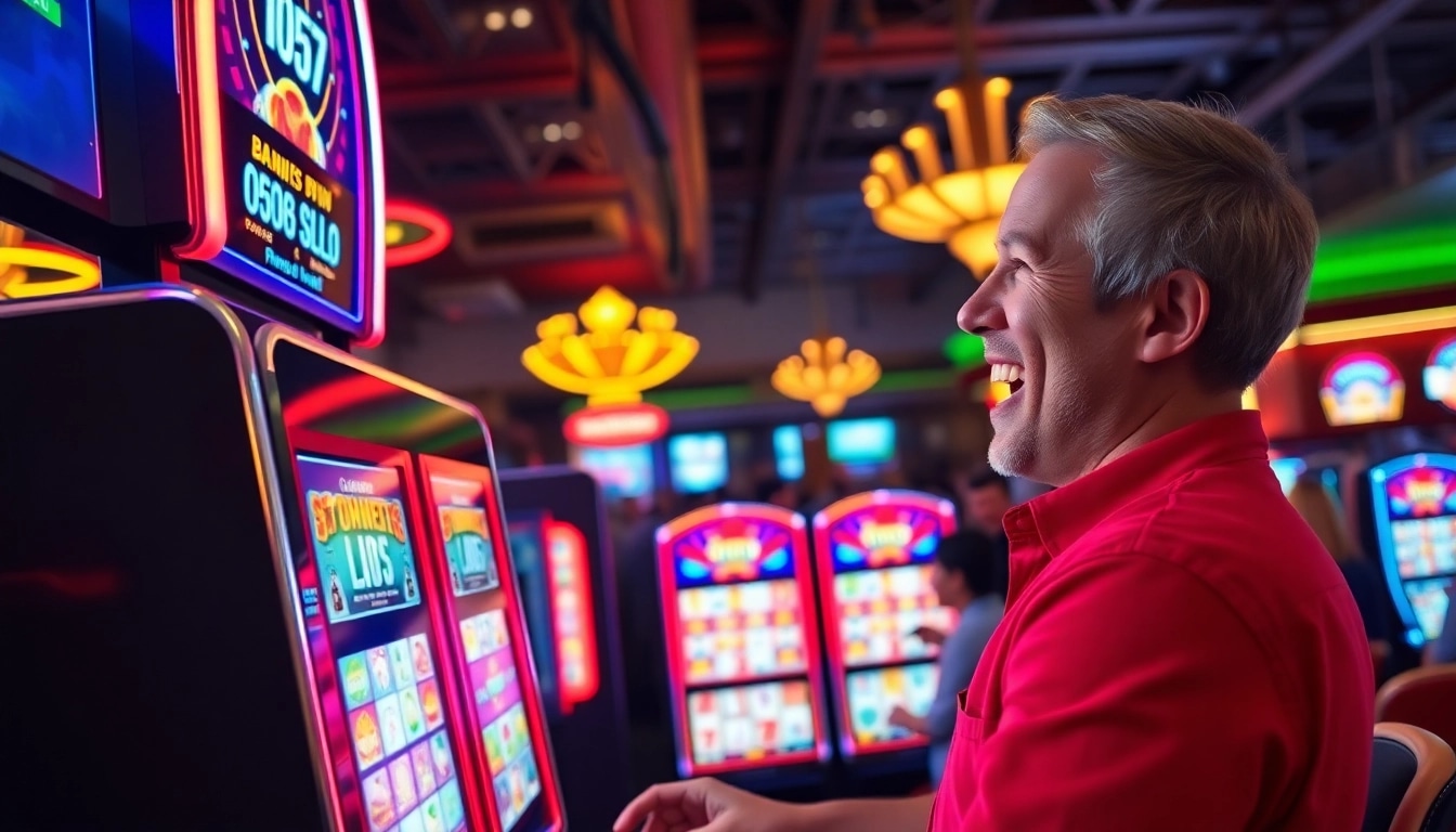 Slot machines in a casino create excitement as players engage with colorful displays.