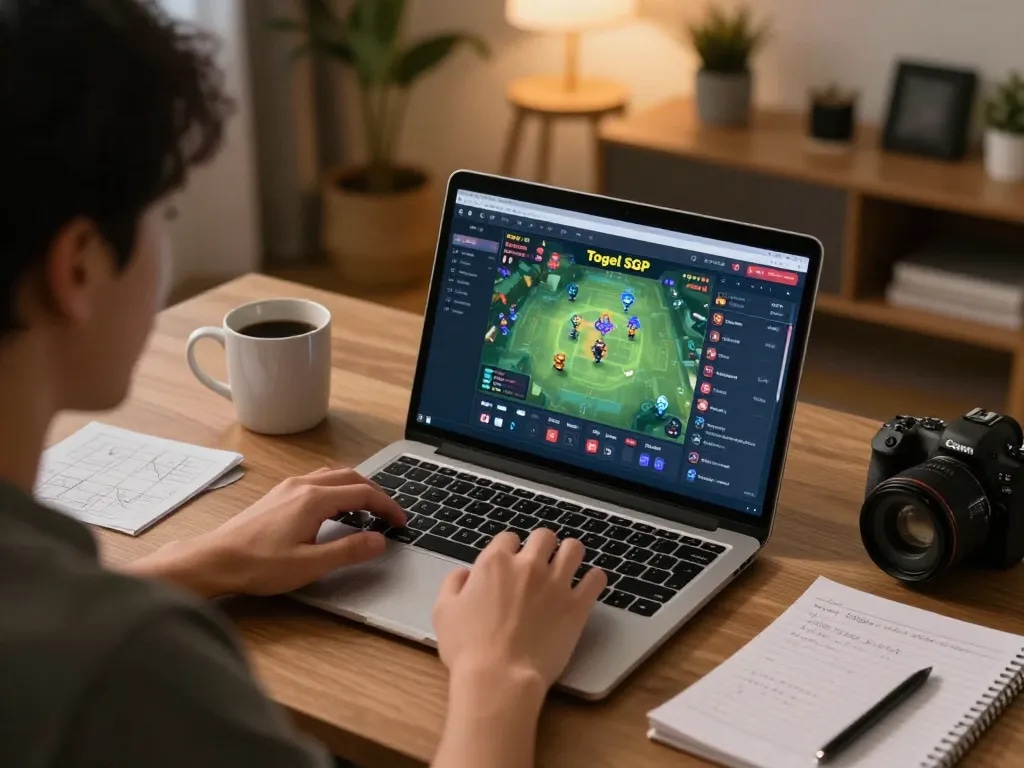 Togel SGP gameplay in action with a player focused on their online strategy in a cozy home setting.