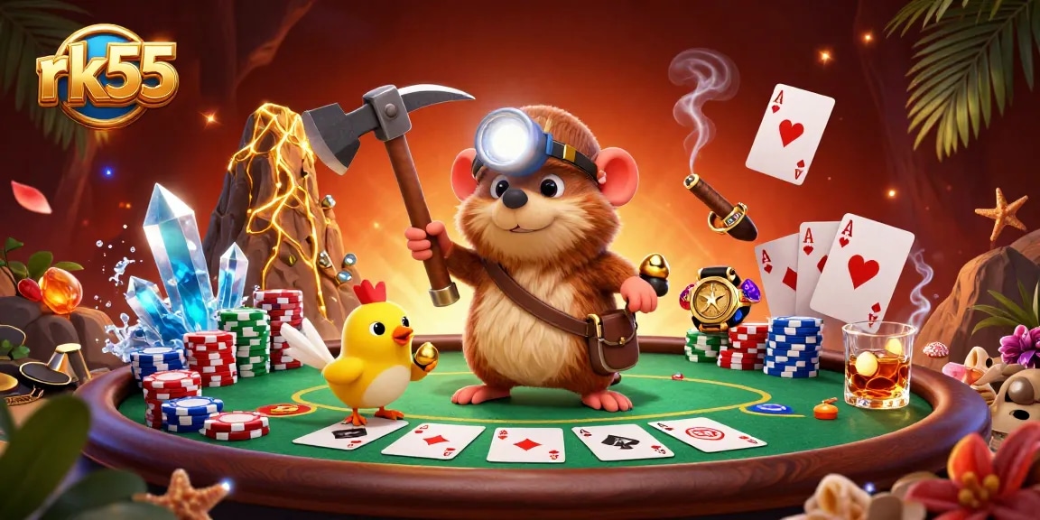 Engage in thrilling gameplay with rk55, featuring vibrant casino elements and our treasure hunter characters.