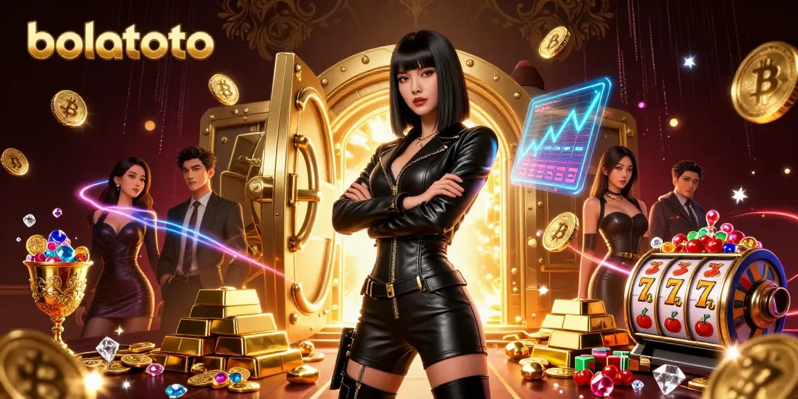 Experience thrilling wins at bolatoto with vibrant slot games and gold treasures in a dynamic casino scene.