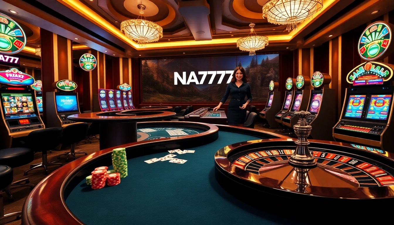 Experience the thrill of NA777 online gambling with a professional dealer at a luxurious casino table.