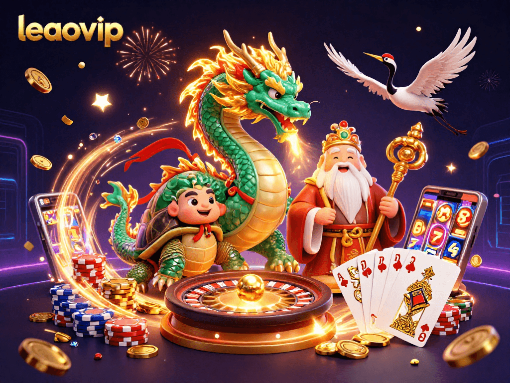 Permainan di leaovip dengan naga giok dan tumpukan chip poker yang memikat.