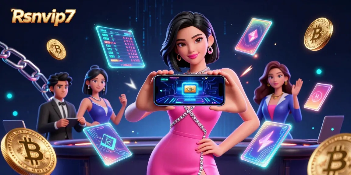 Rasakan Rsnvip7 dengan seorang wanita Asia menakjubkan yang memamerkan permainan dealer langsung dalam ilustrasi kasino 3D yang dinamis.
