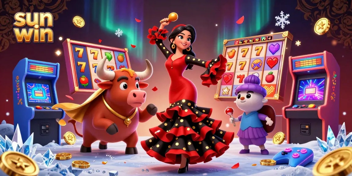 Experience thrilling wins at sun win casino with a vibrant scene of a flamenco dancer and gaming elements.