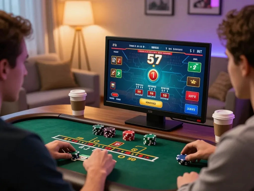 Player enjoying qqmobil online blackjack on smartphone, showcasing strategy in a cozy home setting.