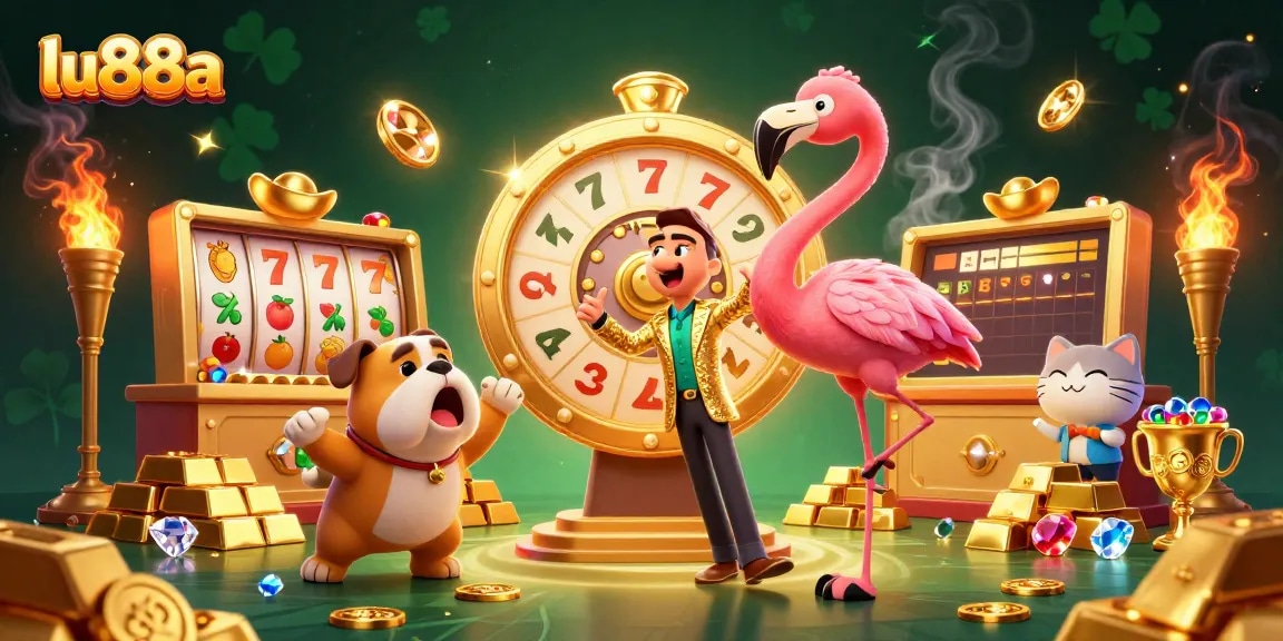 Win big with lu88a at the exciting casino, featuring a dynamic game show scene.