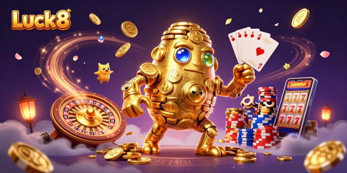 Experience thrilling adventures at Luck8 casino with vibrant gold coins and sparkling gems.