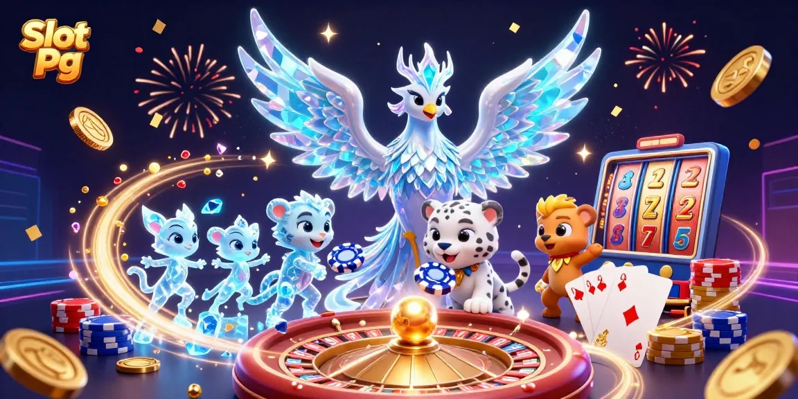 Engage with Slot Pg and win big by spinning vibrant slot reels in a magical casino scene!