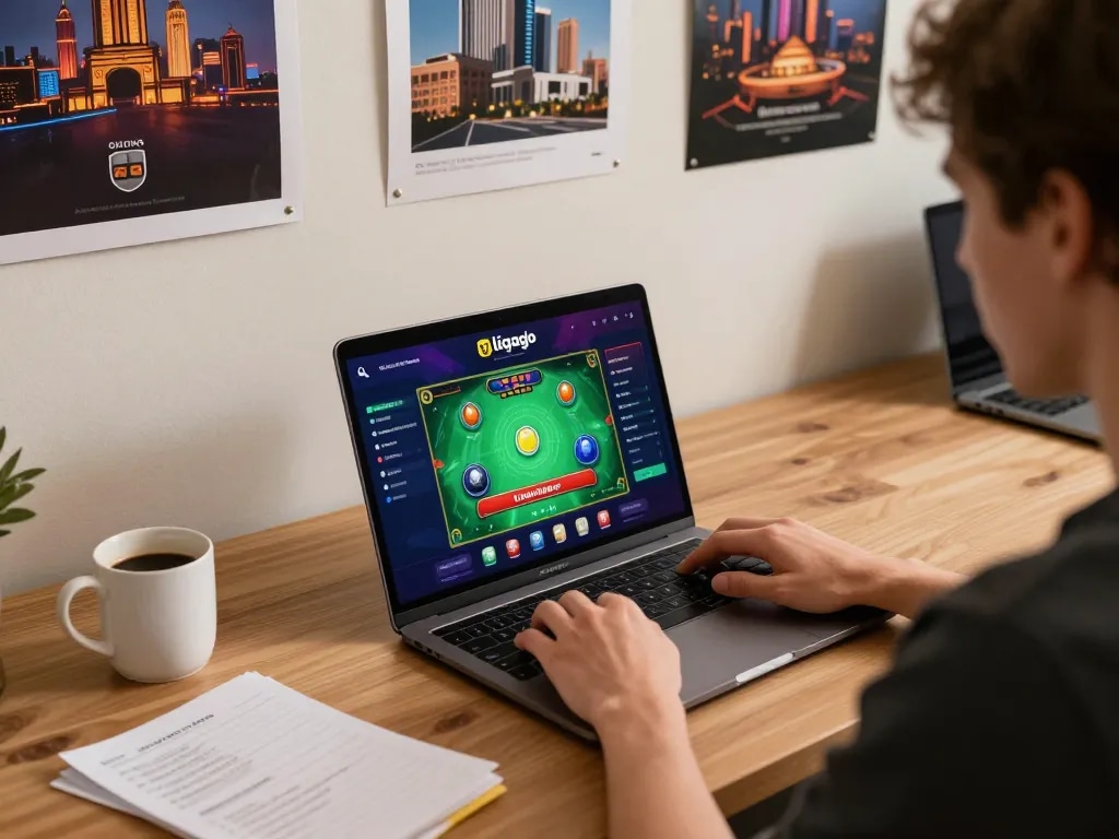 Player engaging with ligalgo online casino on laptop featuring interactive gameplay.