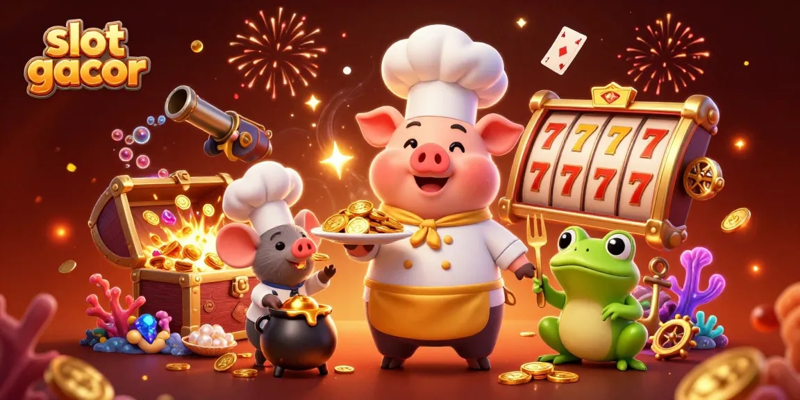 Experience thrilling slot gacor action as charming characters interact with vibrant slots and gold treasures.