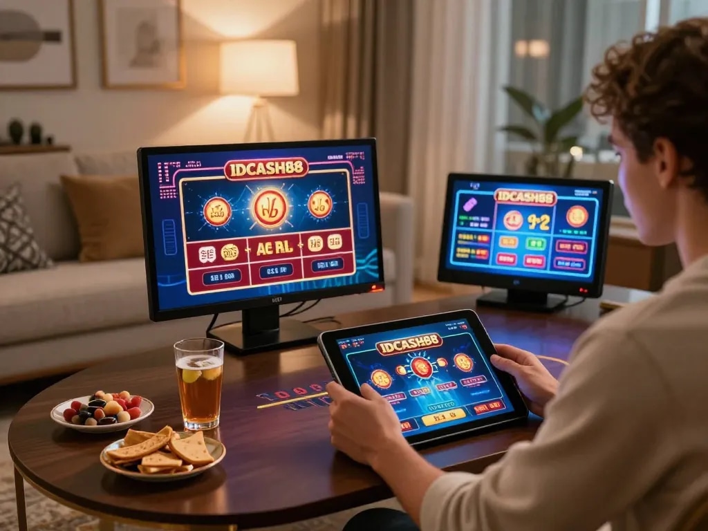 Engaging gameplay on IDCASH88 app depicts player immersed in online slots atmosphere.