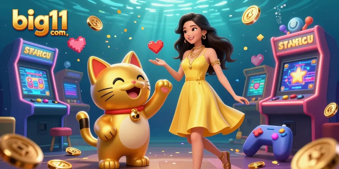 Rasakan big11 com dengan ilustrasi kasino 3D yang cerah yang menampilkan elemen permainan yang menarik dan hadiah.