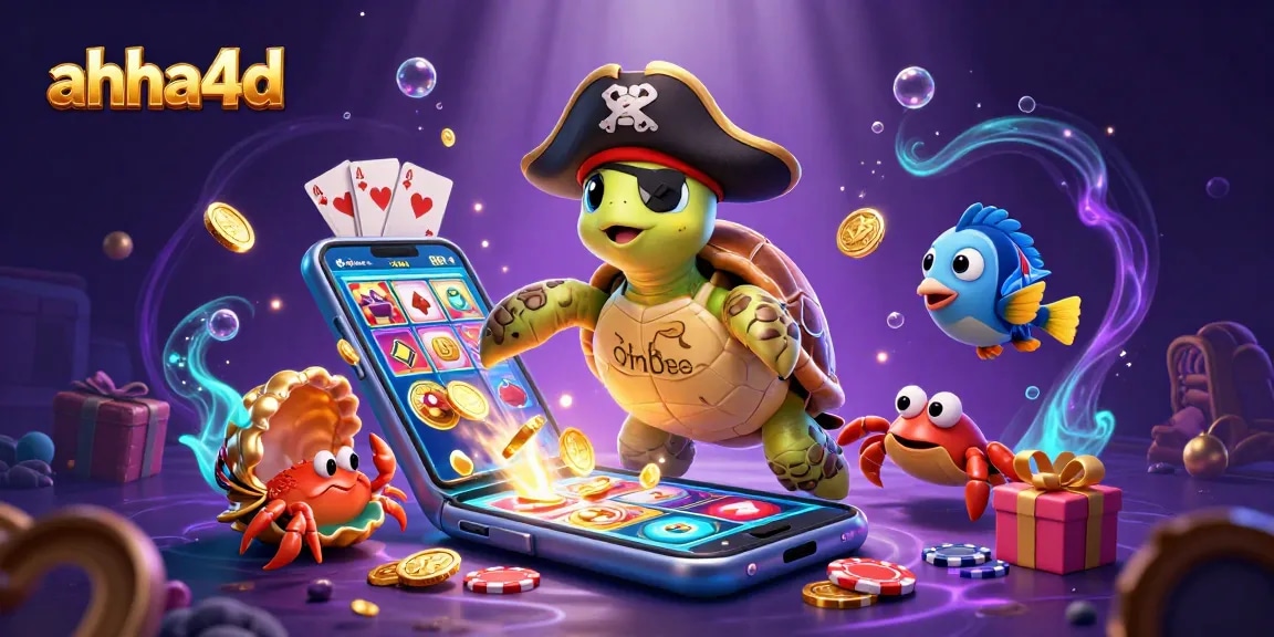 Engage in exciting gameplay with ahha4d's vibrant scene, featuring treasure hunting themed characters and dynamic casino elements.