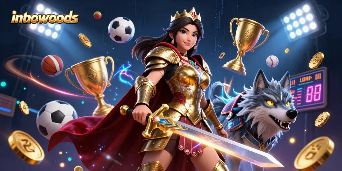 Experience thrilling gaming action at inthewoods with immersive scenes featuring a warrior queen and her armored wolf.