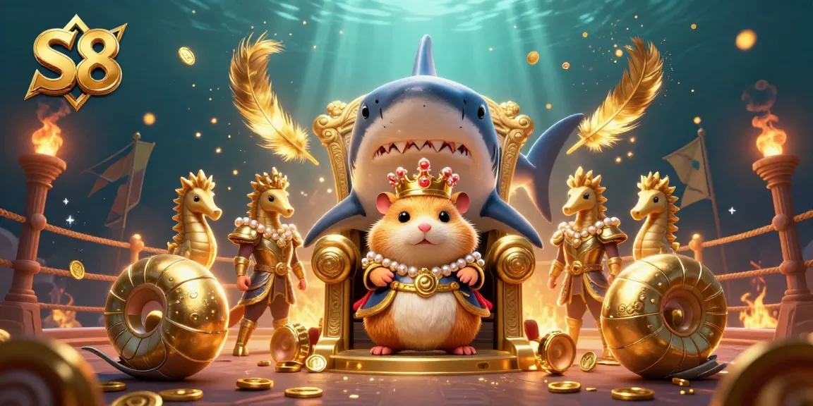 Experience thrilling bets at S8 with the fierce golden hamster king in an epic casino scene!