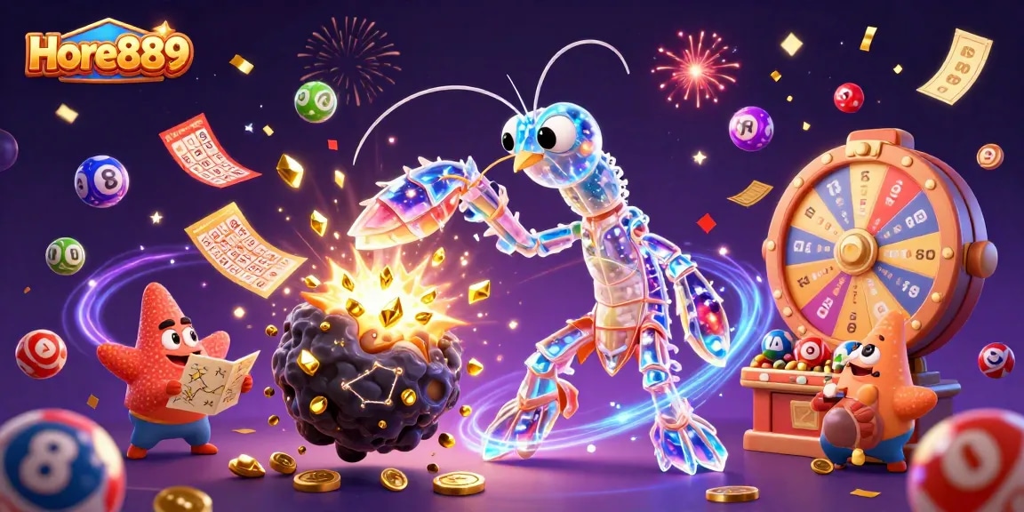 Experience thrilling gaming with Hore889, showcasing colorful casino elements and dynamic action.