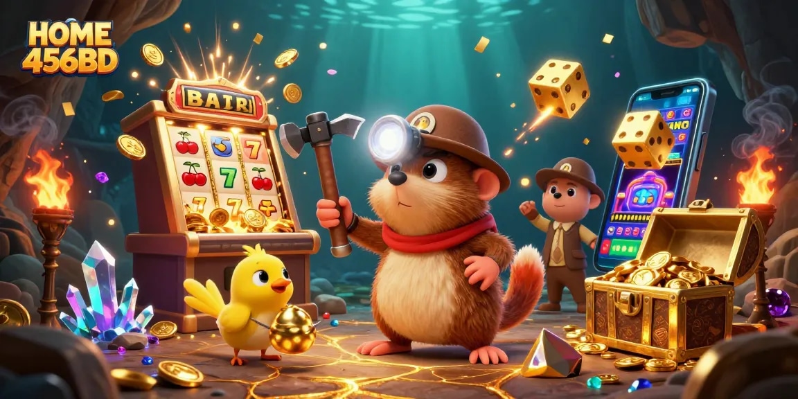 Explore winning treasures and jackpots with HOME 456BD's vibrant casino adventure scene.