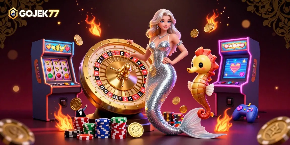 Engage with exciting gaming at GOJEK77 featuring vibrant slot machines and dynamic characters.