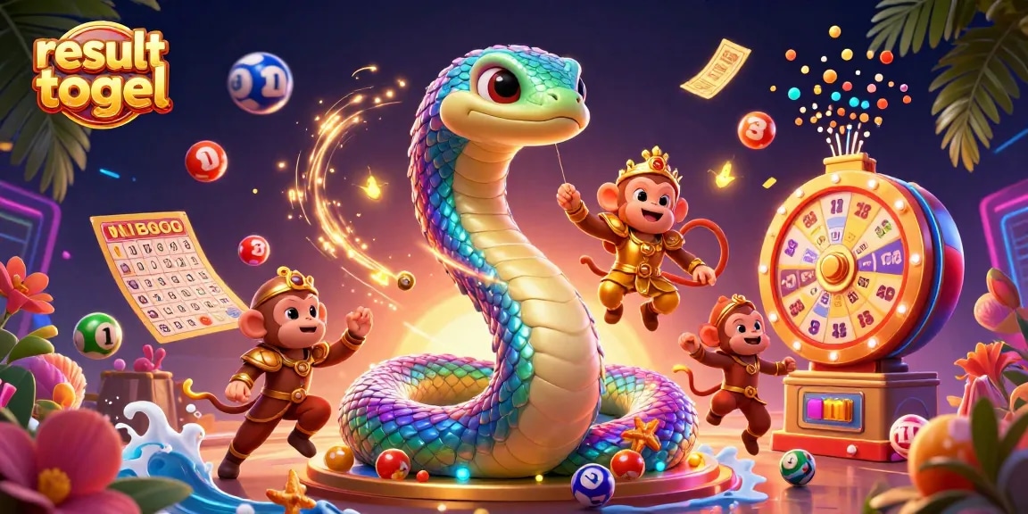 Experience thrilling result togel excitement with a vibrant 3D lottery-themed illustration featuring colorful elements and dynamic action.