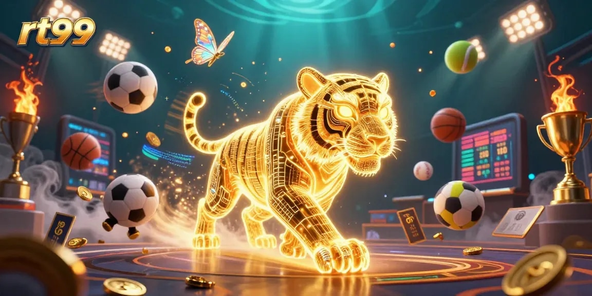 Experience thrilling action at rt99 with our vibrant digital casino landscape featuring a glowing tiger!