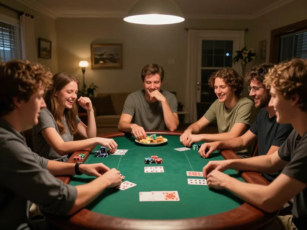 Bạn bè tận hưởng một đêm chơi game tại nhà thú vị với đá gà thomo HD, ăn mừng những chiến thắng tại bàn poker.