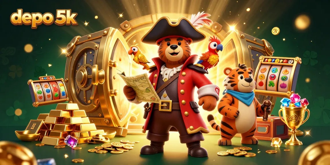 Spin the reels and win big with depo 5k at this vibrant casino-themed illustration.