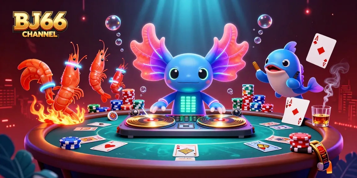BJ66 CHANNEL showcases an electrifying 3D DJ scene integrated with live cockfighting action and vibrant casino elements.
