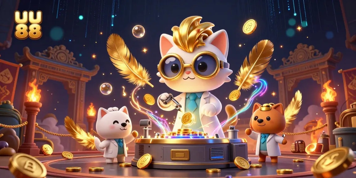 Experience thrilling games at uu 88 with a bustling casino atmosphere featuring colorful characters and vibrant elements.