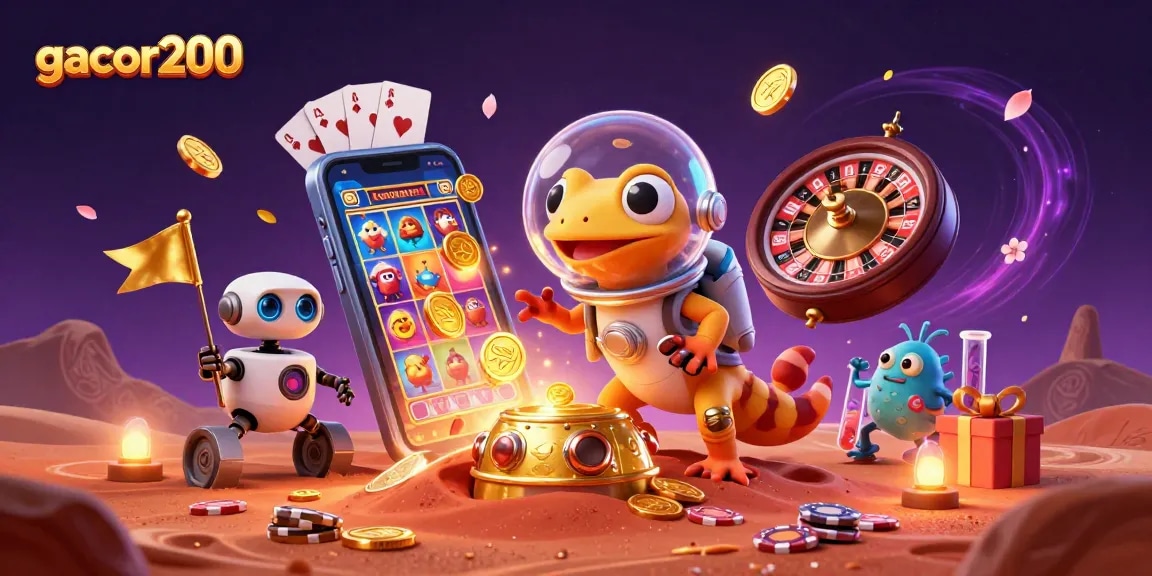 Gacor200 menampilkan gecko Martian menemukan kasino emas di Mars dengan elemen perjudian yang kaya.