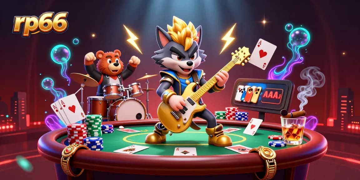 Experience the excitement of rp66 with a rock star wolf shredding guitar and poker action.