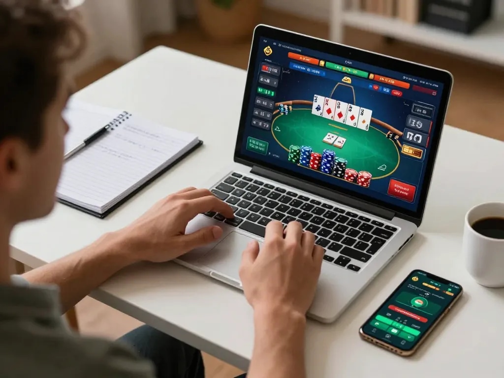 Engaging online poker strategy session with gtatoto app, showcasing focused gameplay and planning.