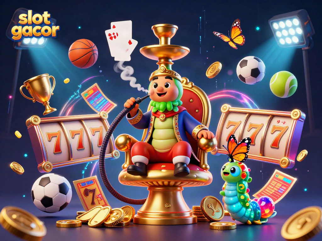 Experience the thrill of slot gacor gaming as colorful characters play amidst vibrant coins and slot reels.
