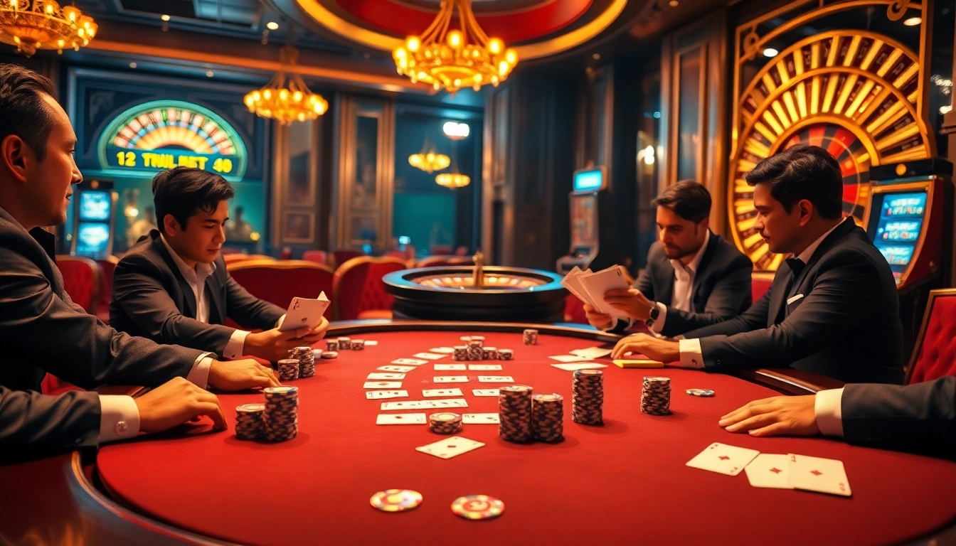 Engaged players enjoying a strategic poker game at tg88 casino with a vibrant table setup.