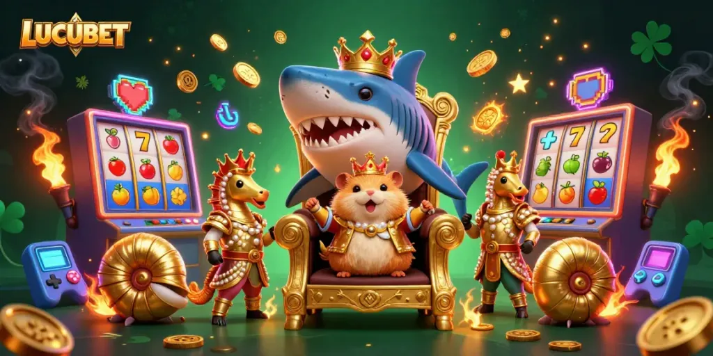 LUCUBET enhances the gaming experience with vibrant slot concepts featuring a golden hamster king in a 3D casino scene.