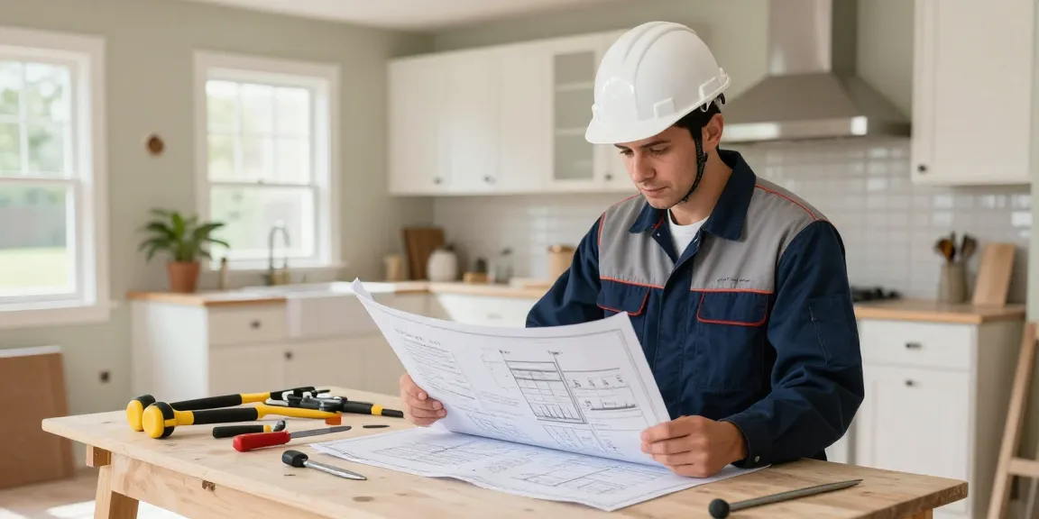 Trusted local contractor reviewing blueprints at a home renovation site, reflecting quality slot toto services.