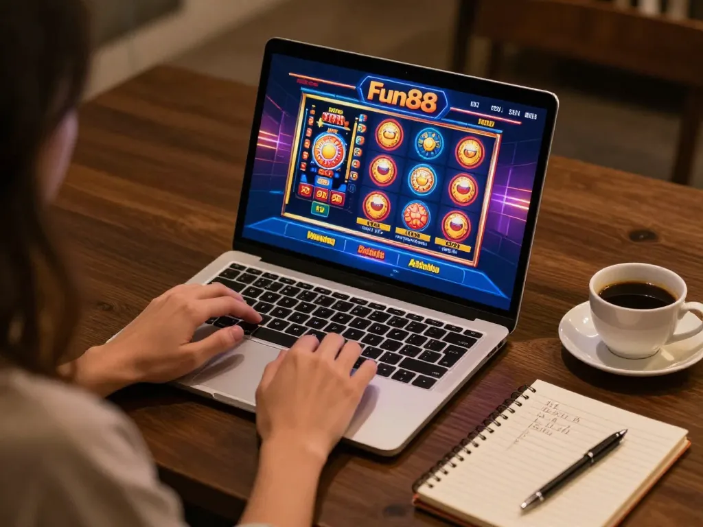 Fun88 gaming strategies showcased while playing online slots at home with engaging visuals.