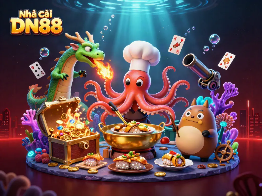 Experience thrilling gameplay with Nhà cái DN88 in this vibrant 3D casino scene.