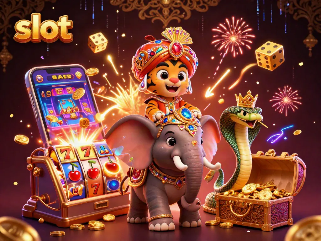 Putaran slot menghasilkan kemenangan besar di mesin slot bertema kasino.