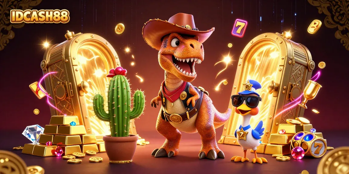 Spin the reels at IDCASH88 with vibrant characters and treasure elements in a dynamic slot scene.